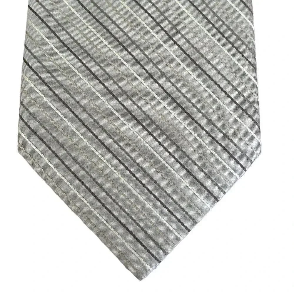 Claiborne Men's Classic Stripes 100% Silk Tie Gray Size Regular
